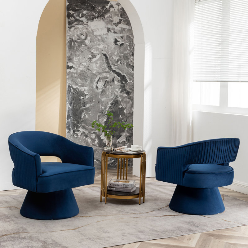 Chynna Velvet Swivel Barrel Chair, Blue Velvet