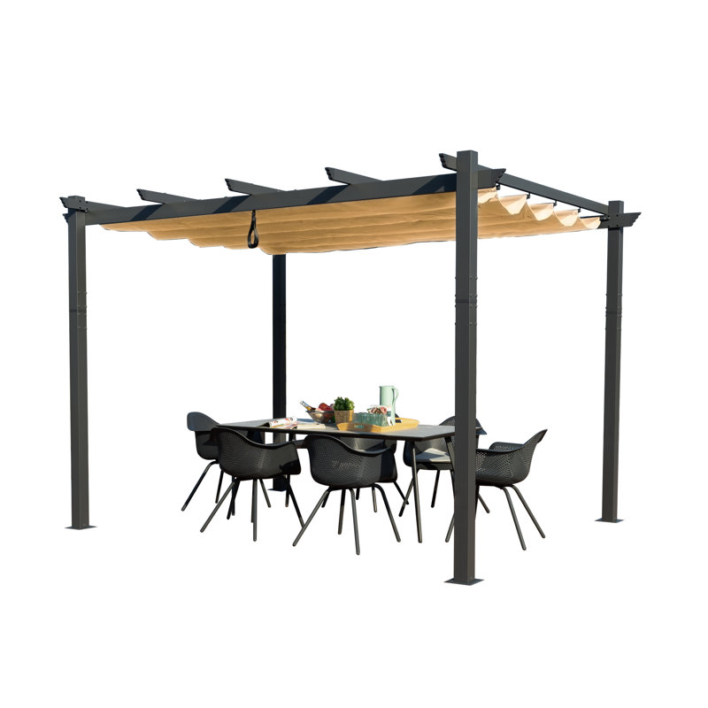 Atlantics Outdoor Retractable Pergola with Sun Shade Canopy 10' x 13', Beige