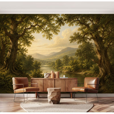 Wall Mural Peel and Stick Vintage Forest Landscape lake River Trees scenery calm river classical Large Wallpaper Self-Adhesive Removable Contact Paper Wall Decor for Living Room Bedroom Nursery 69"H x 96"W