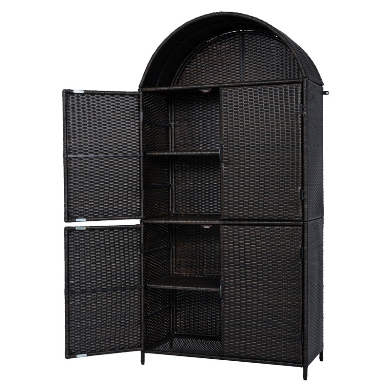 Armoire de rangement 72 po en osier avec tablettes, Brun / Noir