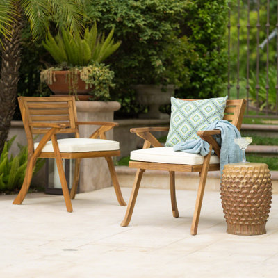Chaise de salle à manger d'extérieur en bois Hermosa KD avec coussins (ensemble de 2)
