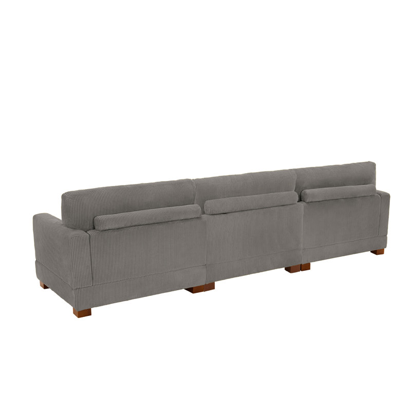 Maelina 3 - Piece Upholstered Light Gray Corduroy Modular Sectional Sofa with Pillow Back and Solid Wood Legs, Light Gray