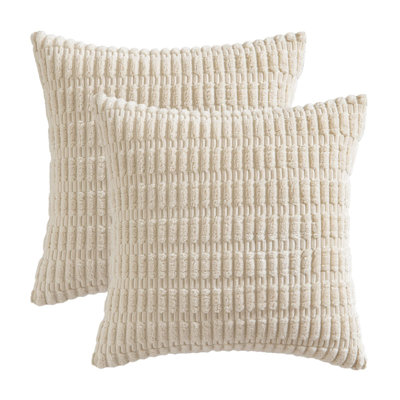 Pack Of 2 Corduroy Decorative Euro Sham Throw Pillow Covers 24X24 Inch Soft Boho Striped Pillow Covers Modern Farmhouse Home Decor For Sofa Living Room Couch Bed Cream White