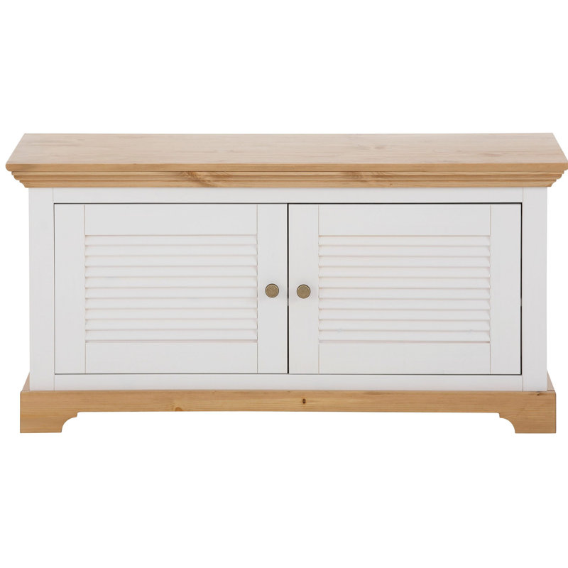 Solid Wood Storage Bench, White/Oiled