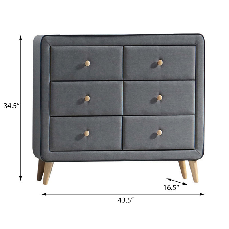 Commode double 6 tiroirs rembourrée gris clair