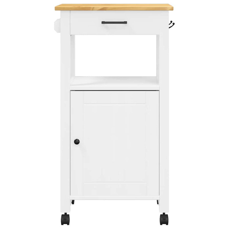 vidaXL Kitchen Trolley MONZA 18.9"x15.7"x34.8" Solid Wood Pine, White