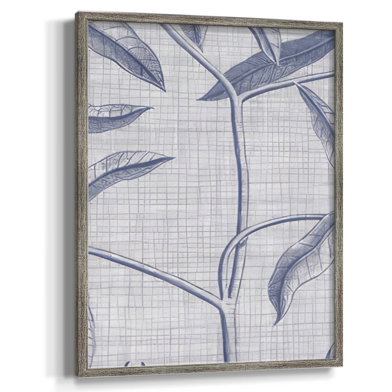 Navy & Linen Botanical V Framed Print - Solid Wood, 11" H x 9" W