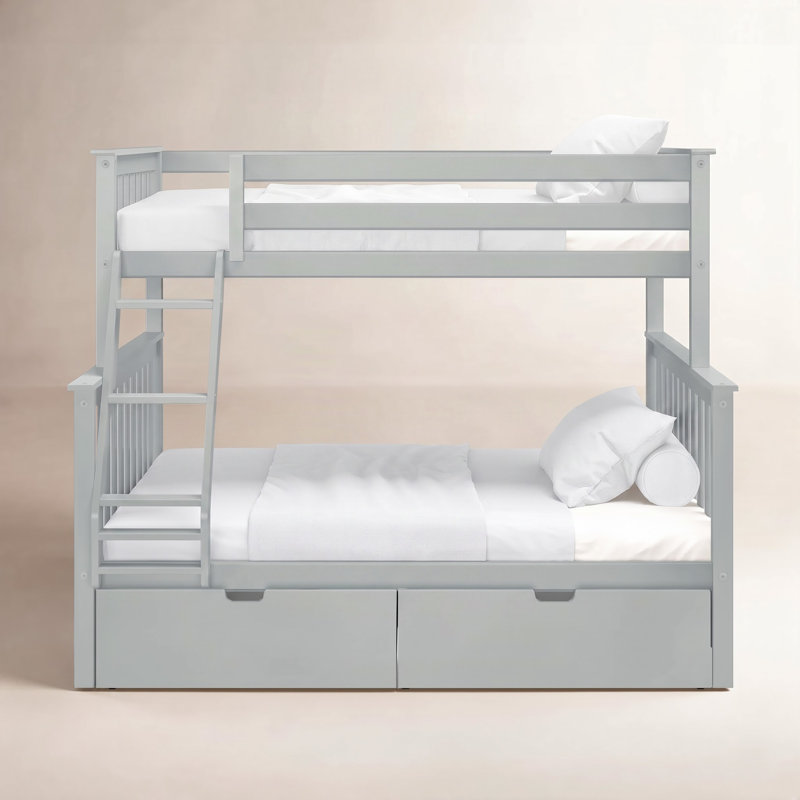 Bolles Kids Bunk Bed with Drawers, Twin over Full, Gray