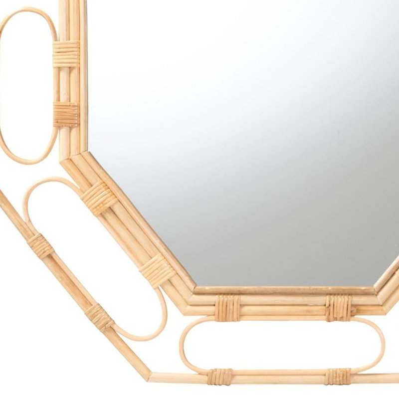 Miroir mural octogonal en rotin naturel