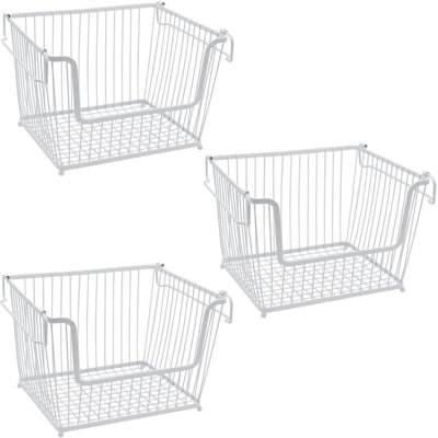 Paniers de rangement en métal avec poignées Sorbus Farmhouse Scoop (paquet de 3, blanc)
