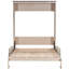Grand lit beige avec DEL, peu encombrant pour les appartements à usages multiples et lumières à DEL à base de lin, grands espaces fonctionnels, noyau en bois de pin