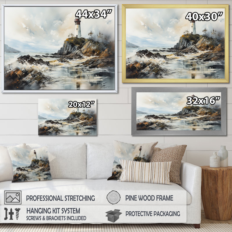 «Coastal Light House Scenery Minim 8E23Fffd», reproduction sur toile, H 24 po x l 32 po x P 1 po, Toile tendue