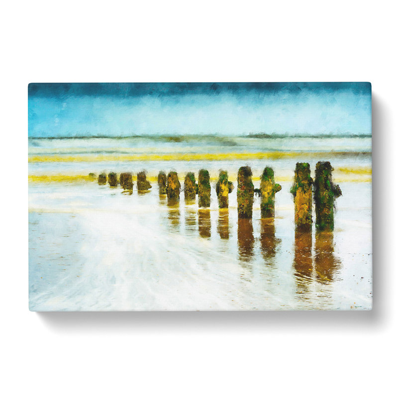 Groynes On Whitby Beach Painting - Wrapped Canvas, 40cm H x 60cm W x 3cm D