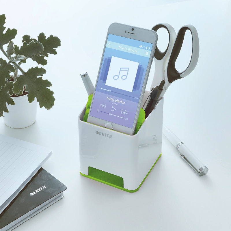 Plastic Pen Holder, White/Green