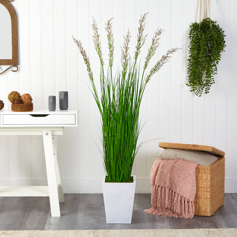 Faux Wheat Grass in Metal Planter, 64" H x 19" W x 19" D, Green