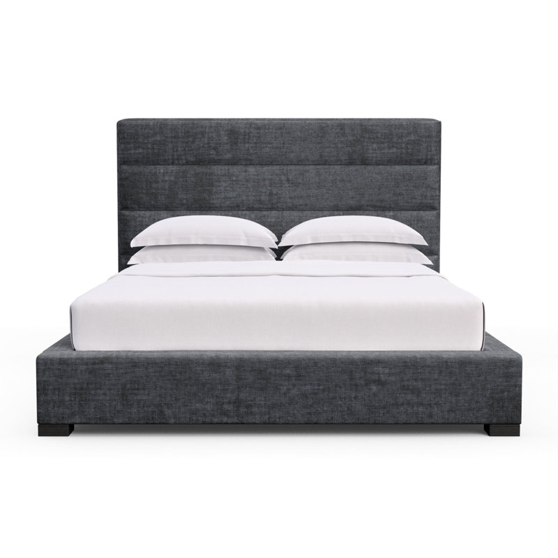 Boyd Upholstered Bed, Crushed Velvet Graphite, Twin, Ebony