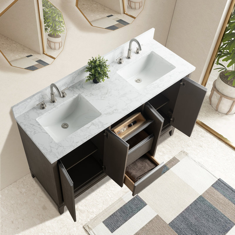 60 Double Bathroom Vanity with Top, Driftwood Gray, Double, 60"