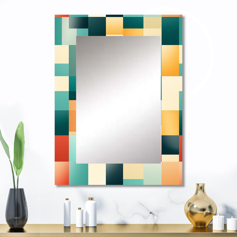 «Fetzner Orange and Green Popart Pop culture Pixels», miroir décoratif rayé, miroir mural moderne, impression d'art en métal