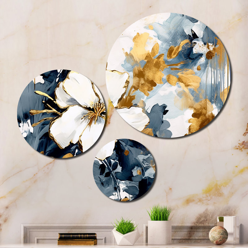 Blue White Tropical Hibiscus Harmony Plants & Flowers Wall Decor on Metal