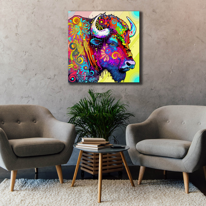 «The Profile Bison» par Dean Russo, art mural sur toile, H 37 po x l 37 po x P 1,5 po