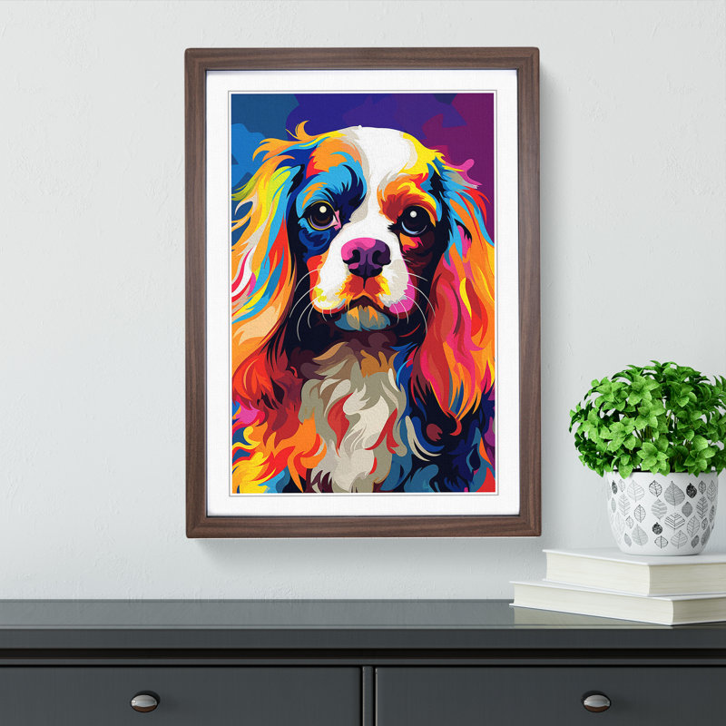 Cavalier King Charles Spaniel Pop - Single Picture Frame Print on Wood, Walnut Framed, 34cm H x 25cm W x 2cm D