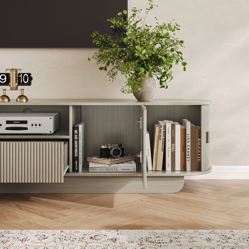 Ensemble de meuble télé cannelé et table basse, Gris