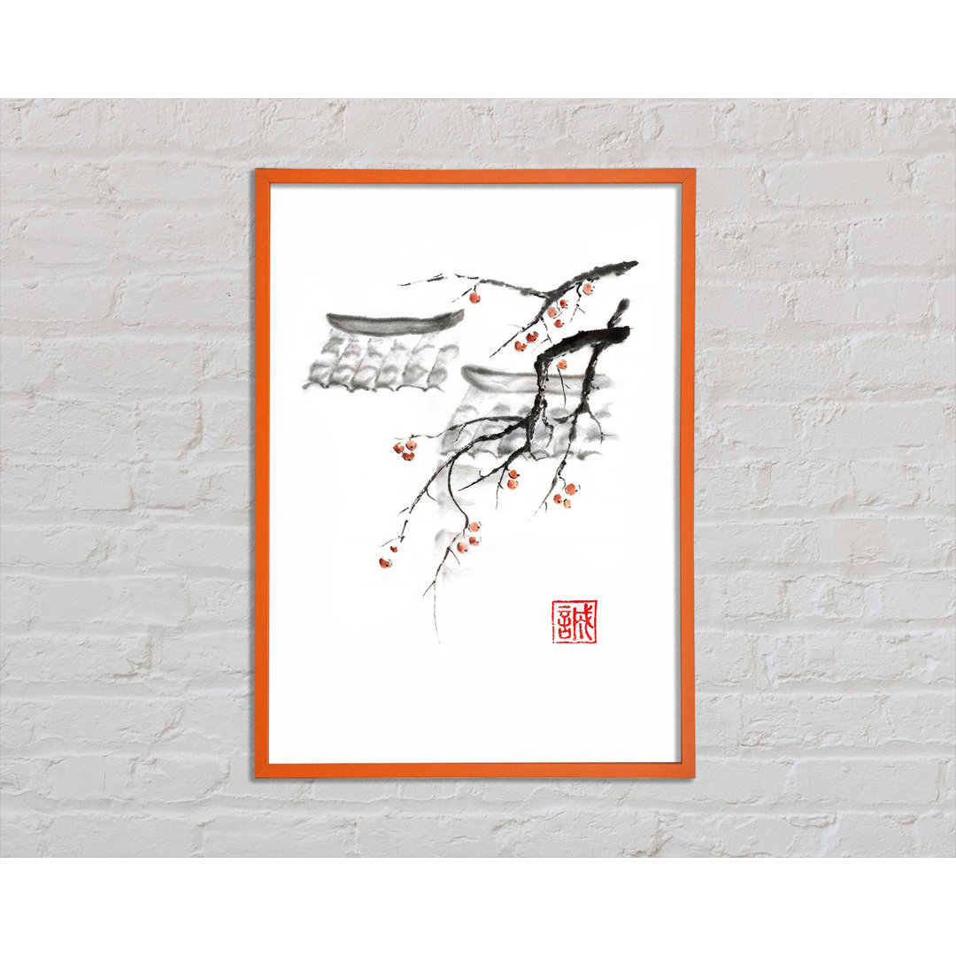 Gerahmtes Poster Chinese Cherry Blossom Roofs von Auster