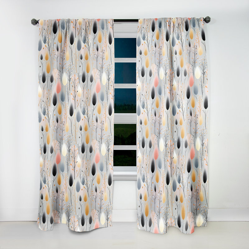 Panneaux de rideaux botaniques gris doux, L 52 po x L 108 po