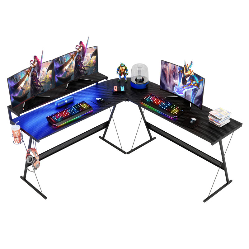 Abeyta L-Shaped Metal Base Computer Desk, Carbon Black