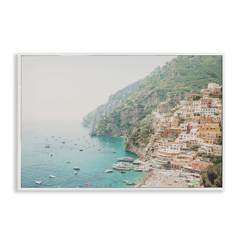 Port de la côte d'Amalfi, estampe numérique encadrée par Sissi et Seb, Giclée encadrée blanc bord de mer, H 16 po x l 24 po