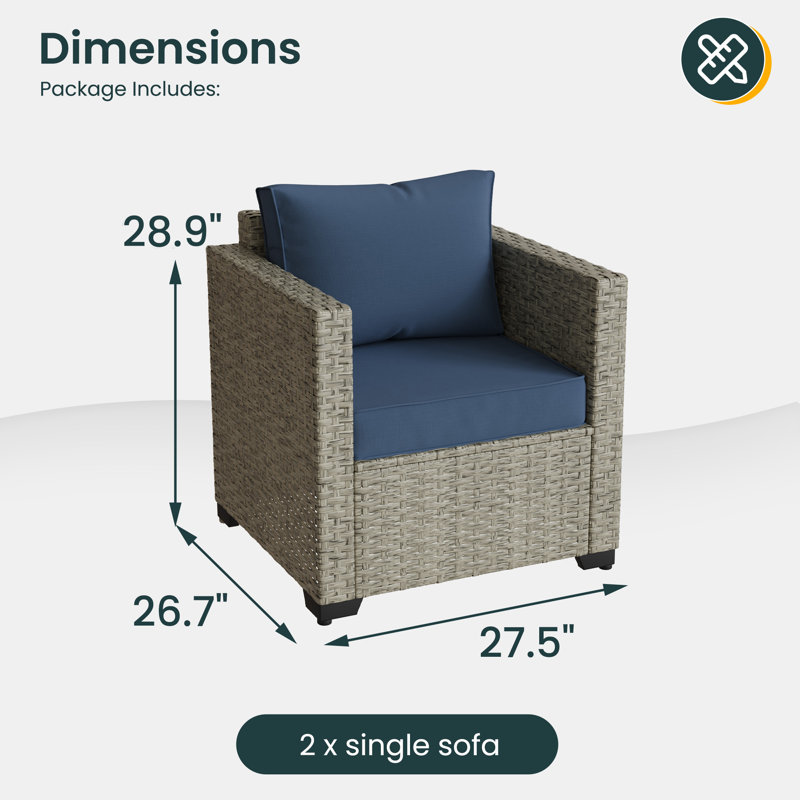 Ensemble de chaises d'extérieur en osier 31,5 po (ensemble de 2), Navy