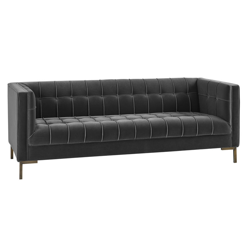 Rorik 83.5" Velvet Tuxedo Arm Sofa, Gray