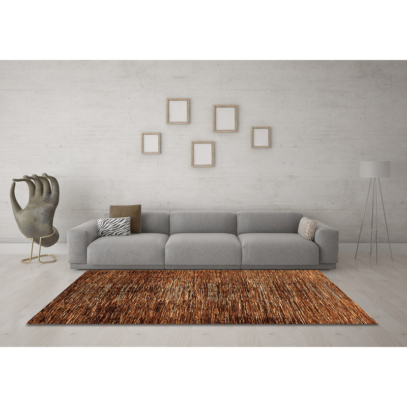 Tapis orange / brun en chenille / polyester tissé à la machine Jassir, Carré 5 pi