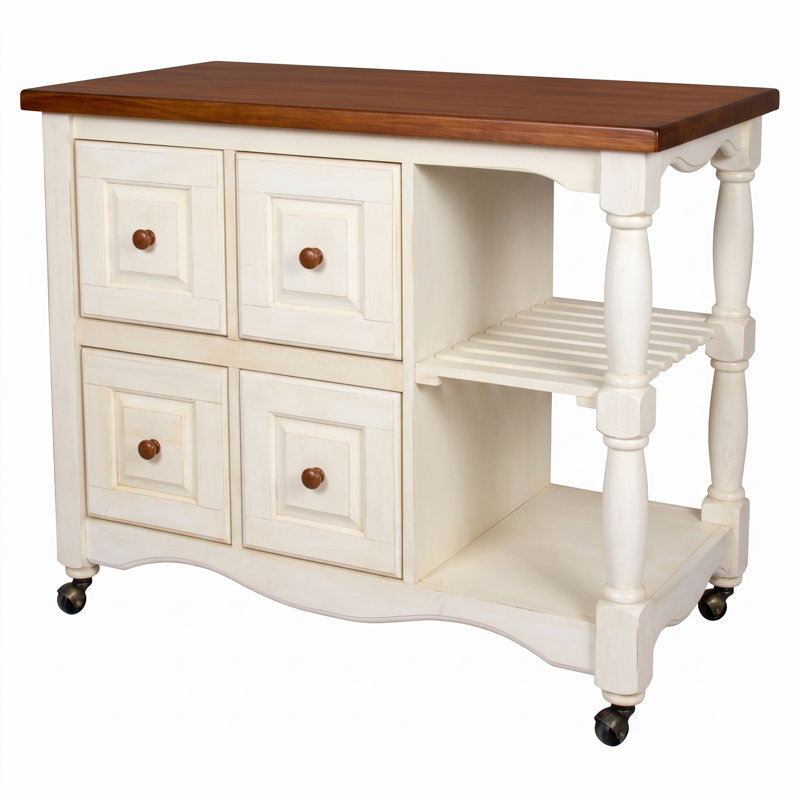 Chariot de cuisine 4 tiroirs 2 tablettes Littoral, Blanc antique