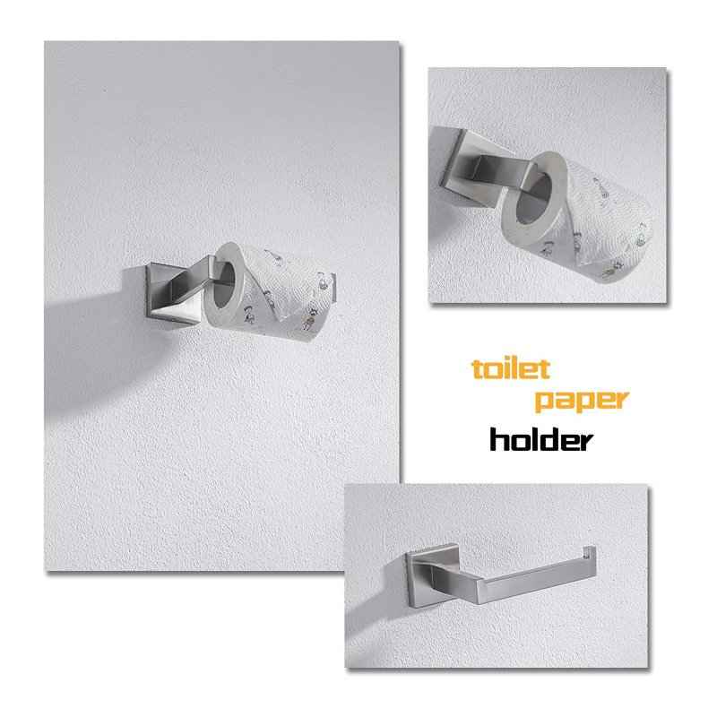 4-Piece Bath Hardware Set With Towel Bar Hand Towel Holder Toilet Paper Holder Towel Hook Modern Square, Brushed Nickel