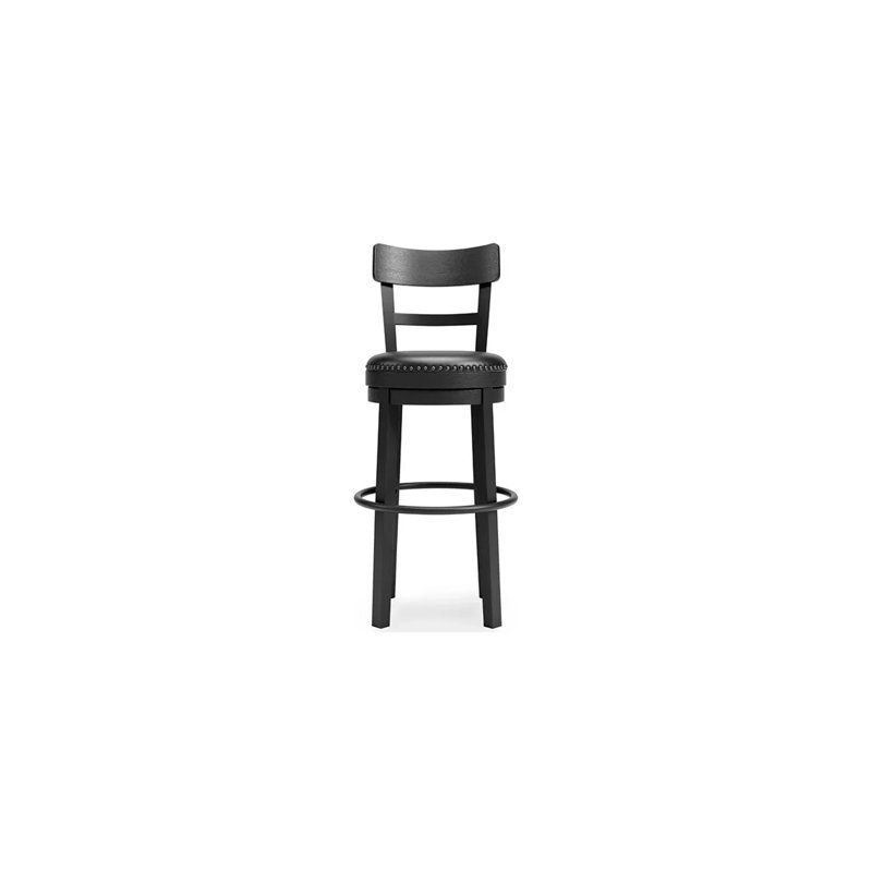 Transitional Black Wood Swivel Barstool with Nailhead Trim