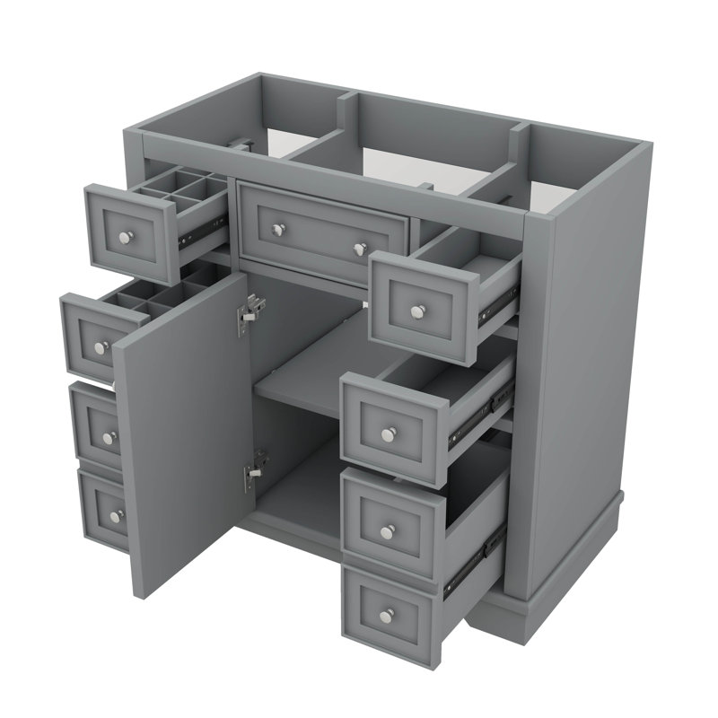 36" Chic Bathroom Vanity Without Sink Featuring Six Drawers, Grey