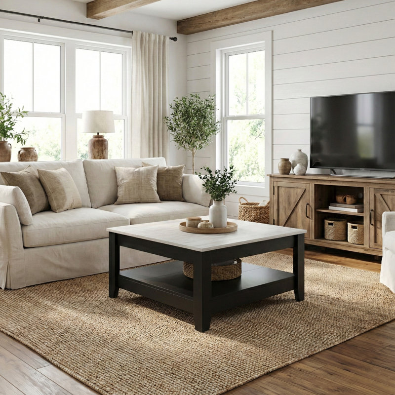 Table basse avec rangement Justine Basilico, Matte Black/Dusty Gray Oak