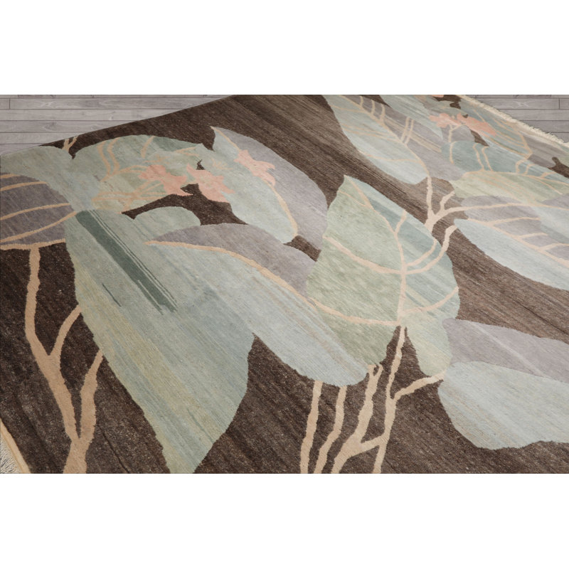 Tapis brun en laine noué à la main 8 pi 10 po x 11 pi 6 po Art Deco