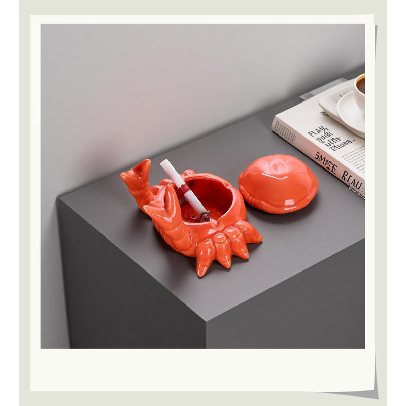Cendrier en forme de crabe en céramique avec couvercle, porte-stylo 2 en 1, décor de bureau de style bord de mer