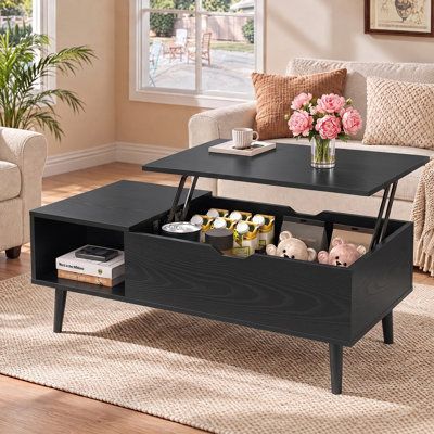 Mid‑Century Lift Top Extendable Coffee Table Small Square Solid wood coffee table with storage