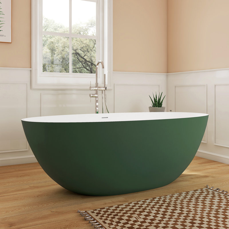 Fslefay 65'' Freestanding Bathtub Solid Surface Deep Soaking Tubs, Green