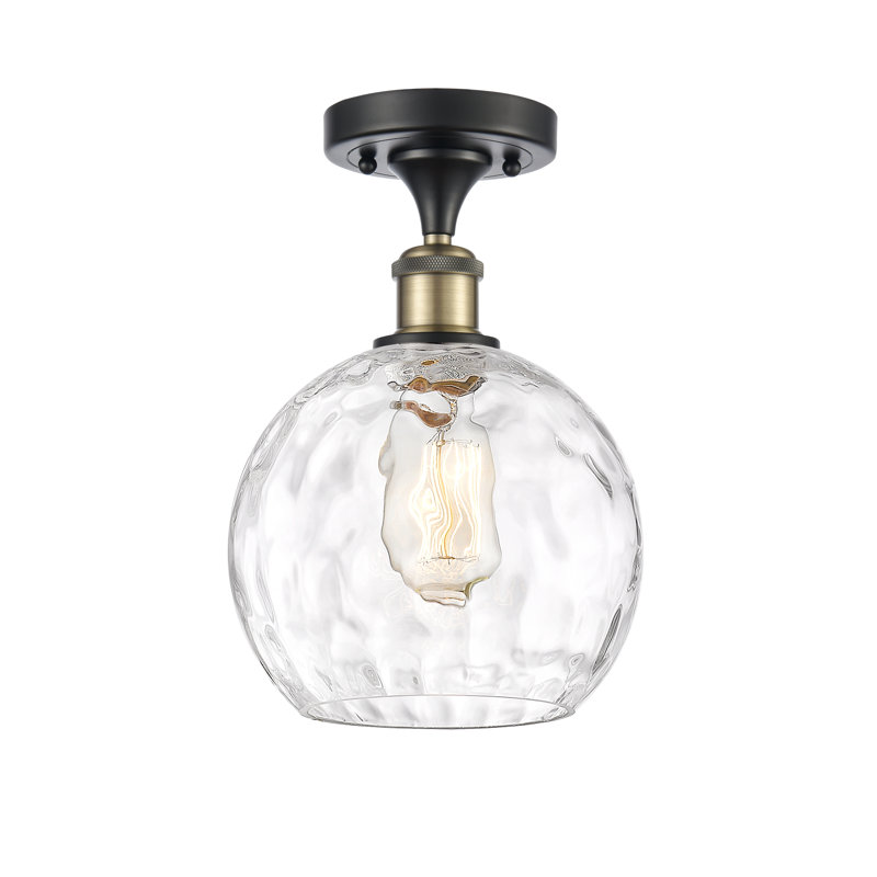 Cindi Glass Semi Flush Mount, LED, 13" H x 8" W x 8" D, Black/Antique Brass