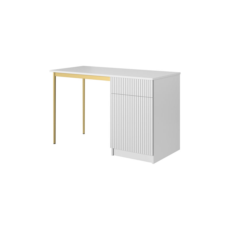 Alfaretta Metal Base Computer Desk, White/Gold