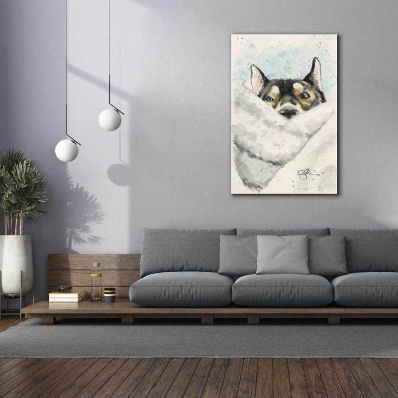 Art mural sur toile Winston Porter «Puppy Storm In A Blanket» par Anika Goodhue, H 60 po x l 40 po x P 1,5 po