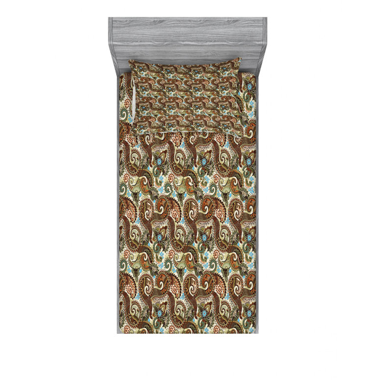 Microfiber Paisley Sheet Set, Twin XL Sheet Set with Fitted Sheet