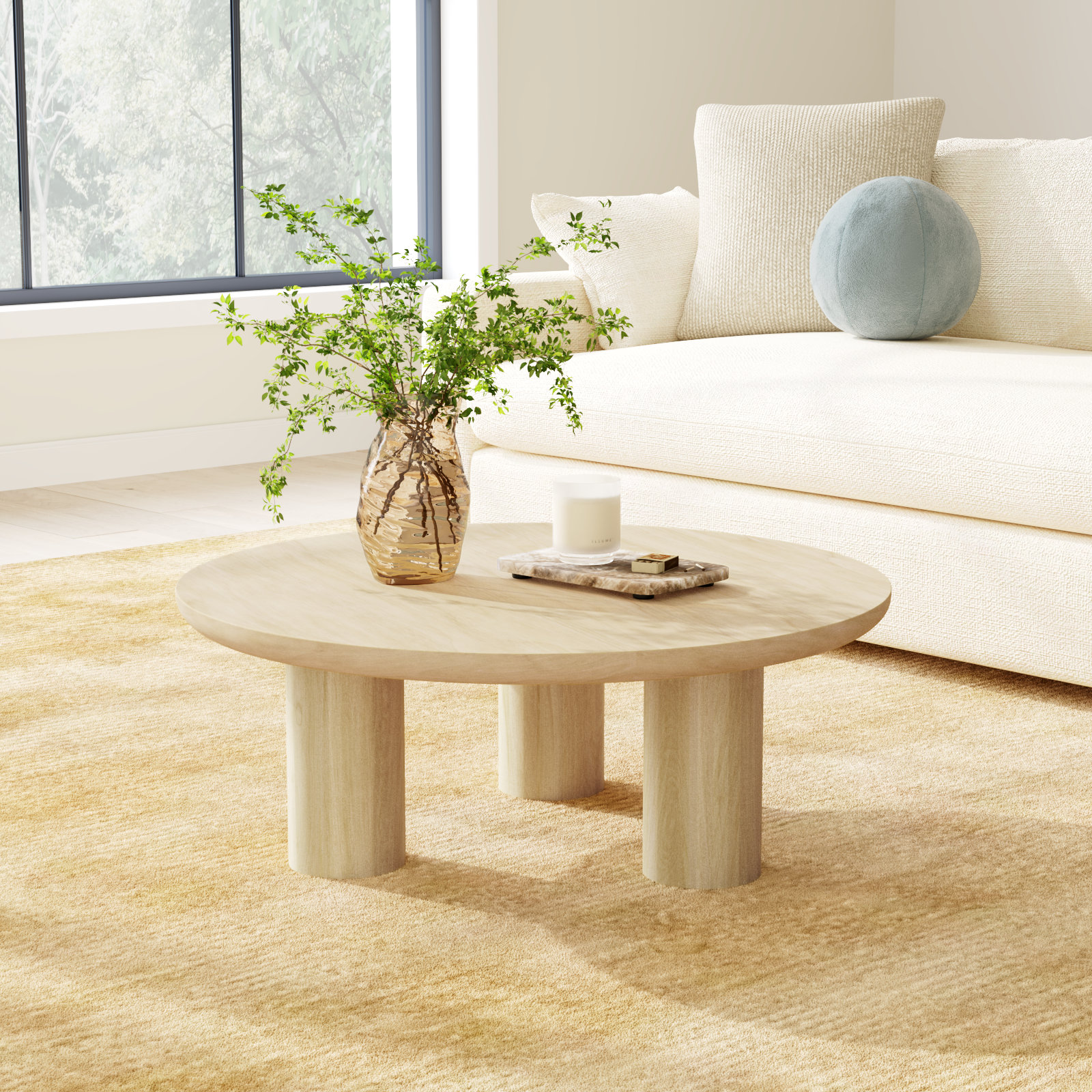 Faustine 36" Coffee Table, Natural Wood