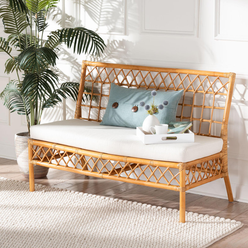 Capella Honey Rattan Bohemian Dining Bench with Cushion