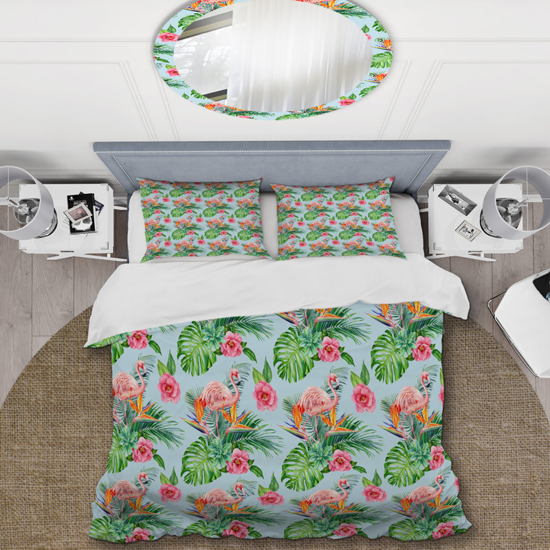 Ensemble de housse de couette en microfibre vert / rose / orange 3 pièces