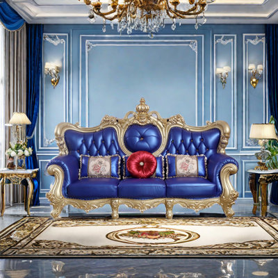 European Style Solid Wood Luxury Sofa 96.46'' Upholstered Sofa